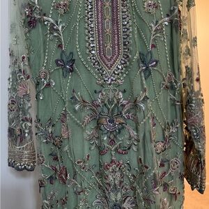 3 PC Floral Embroidered Long Sleeve Dress